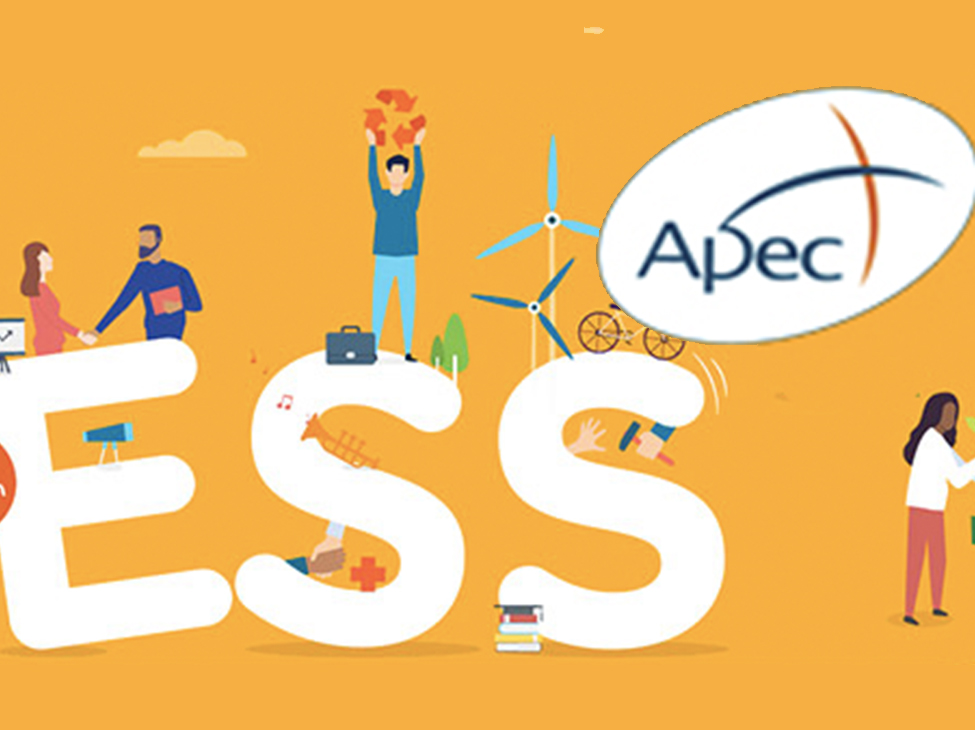 Illustration du mois de l'ESS avec le logo de l'APEC (des gens en action)